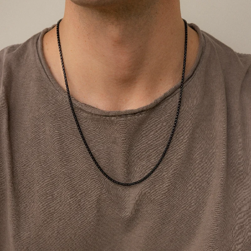 Silver Necklace for Special Occasions-Men's Black Rolo Chain