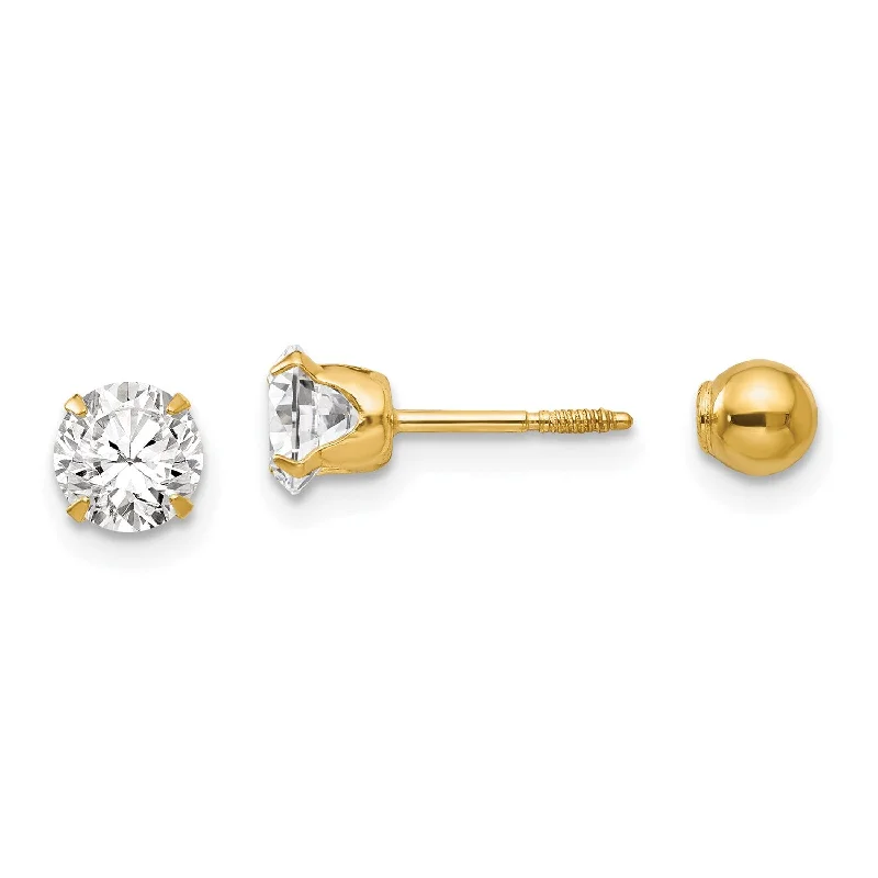 Unique Silver Earrings-14KT Yellow Gold 5MM Cubic Zirconia Reversible Stud Earrings