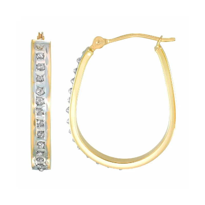 Dazzling Drop Earrings-Diamond Fascination 14KT Yellow Gold 23X18MM Diamond Accent Hoop Earrings