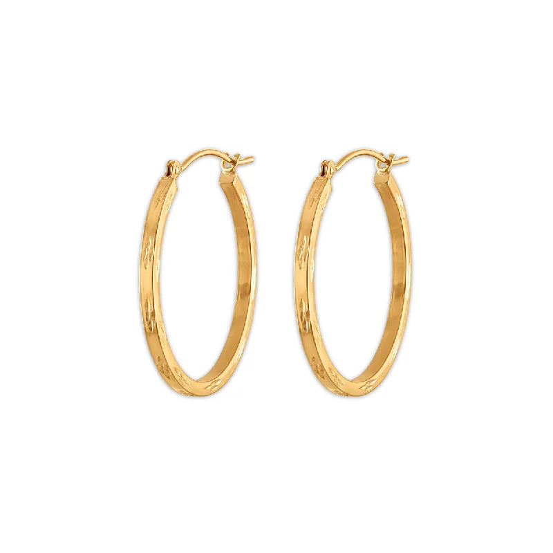 Geometric Drop Earrings-10KT Flat Diamond Cut Gold Hoop Earrings