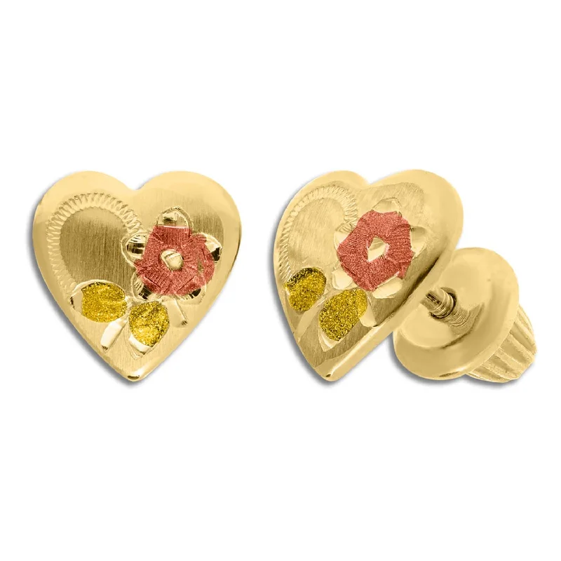 Unique Design Earrings-Kiddie Kraft 14KT Yellow Gold Childrens Heart Stud Earrings