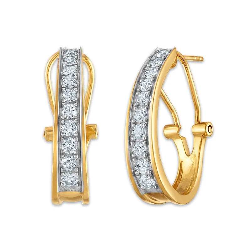 Colorful Drop Earrings for Women-1 CTW Diamond Hoop Earrings in 10KT Yellow Gold