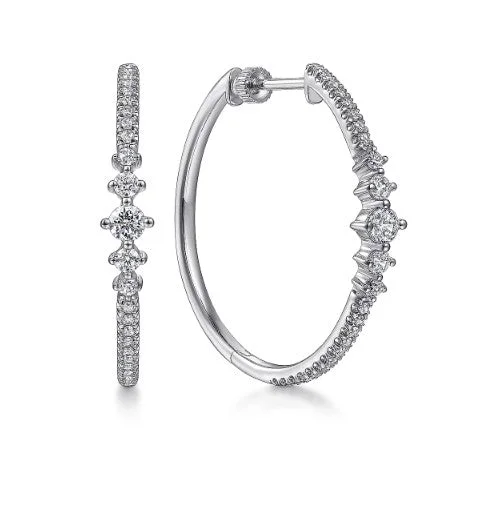 Handmade Dangle Earrings-14K White Gold 30mm Diamond Classic Hoop Earrings