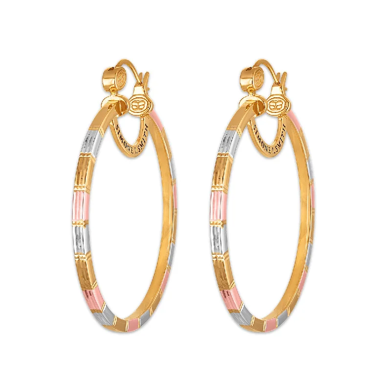 Large Hoop Earrings for Women-Simone I Smith Collection 50MM Tri-Color Hoop in 18K Gold Plated Sterling Silver