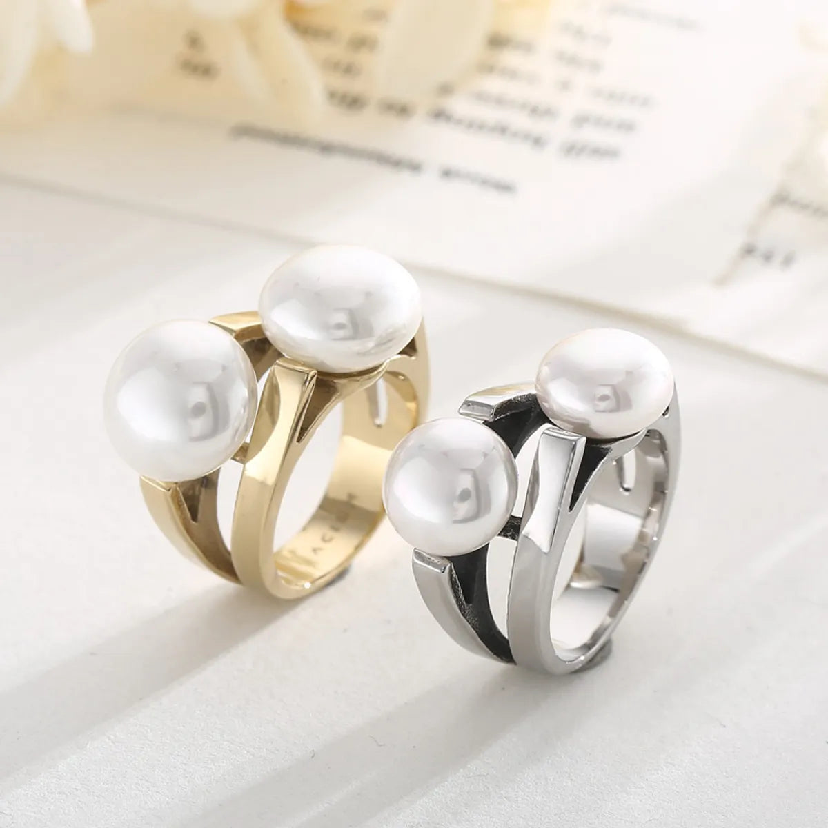 Vintage Wedding Band-Wholesale Vintage Style Irregular Round Titanium Steel 18k Gold Plated Pearl Rings