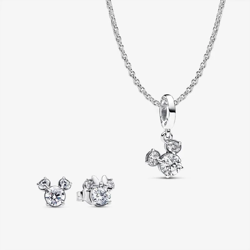 Bridal Necklace with Diamonds-Disney Mickey Mouse Sparkling Head Silhouette Pendant Necklace and Earring Set