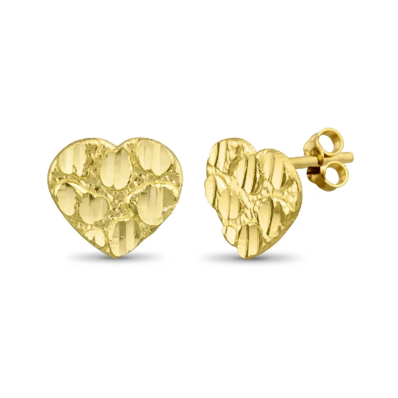 Dangle Earrings with Gems-10KT Yellow Gold 9MM Heart Shaped Nugget Earrings