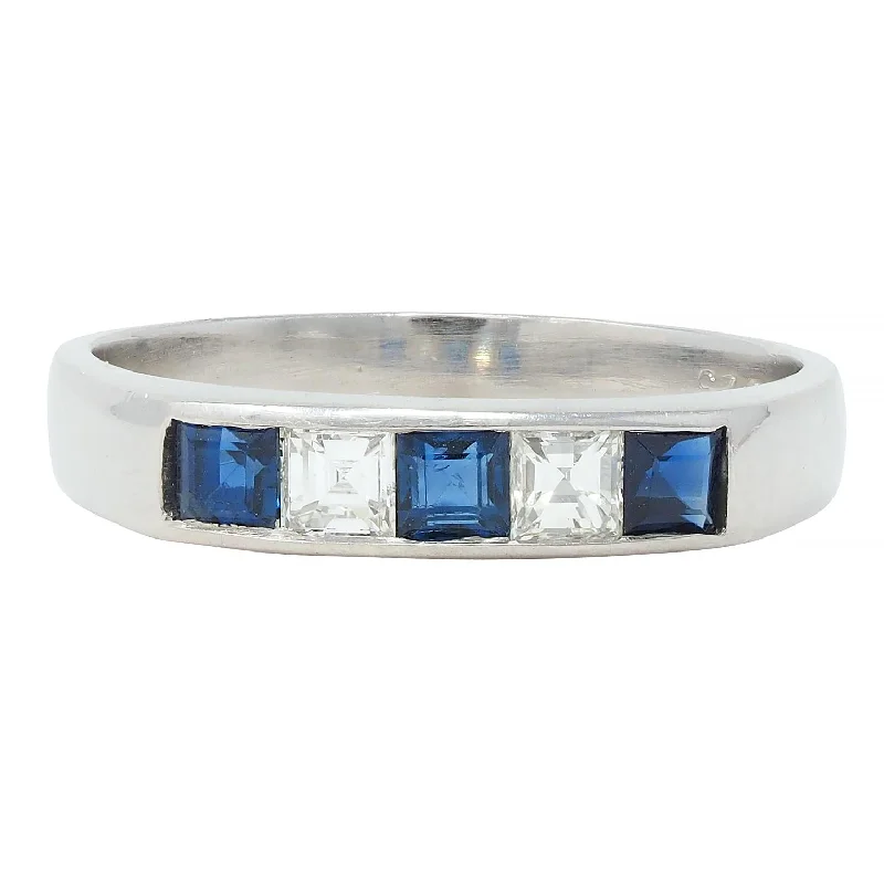 Beautiful Gold Wedding Band-Contemporary 0.63 CTW Sapphire Diamond Square Step Cut Platinum Band Ring