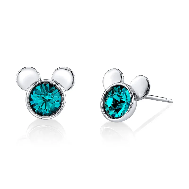 Birthstone Earrings for December-Disney Sterling Silver Round Crystal Birthstone Mickey Mouse Stud Earrings