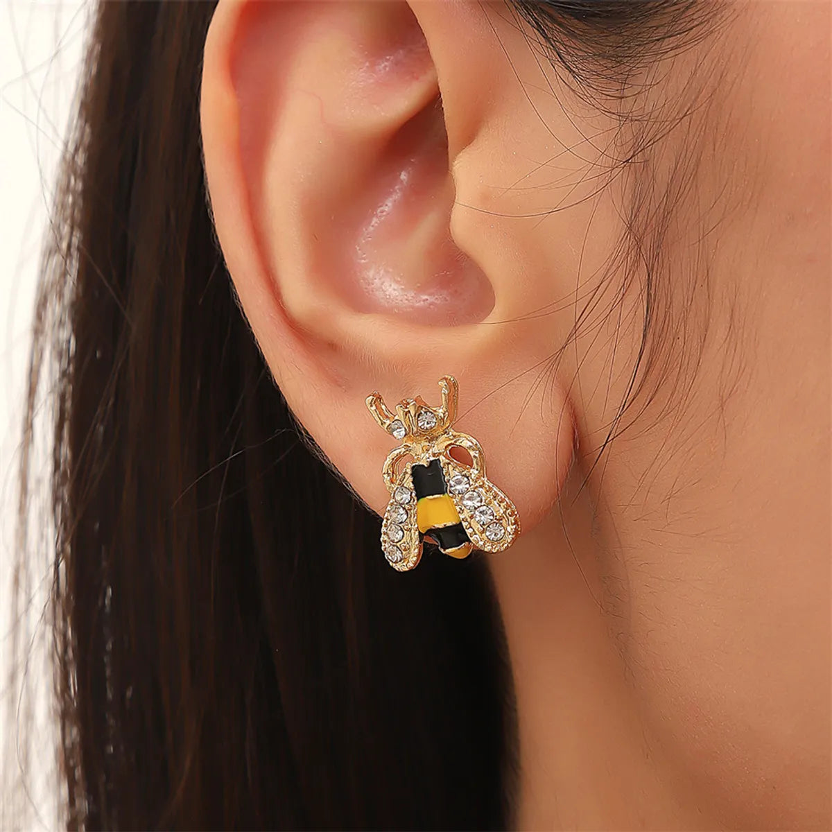 Elegant Wedding Earrings-Wholesale Jewelry Cute Bee Alloy Rhinestones Enamel Inlay Ear Studs