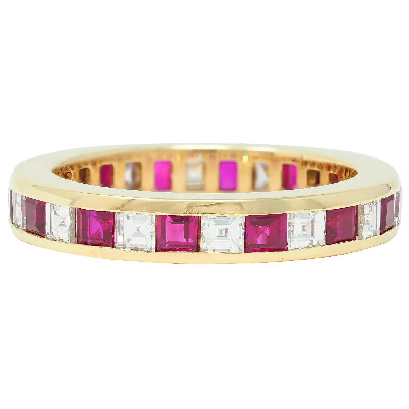 Platinum Wedding Ring-Tiffany & Co. 1.94 CTW Step Cut Diamond Ruby 18 Karat Yellow Gold Vintage Eternity Channel Band Ring