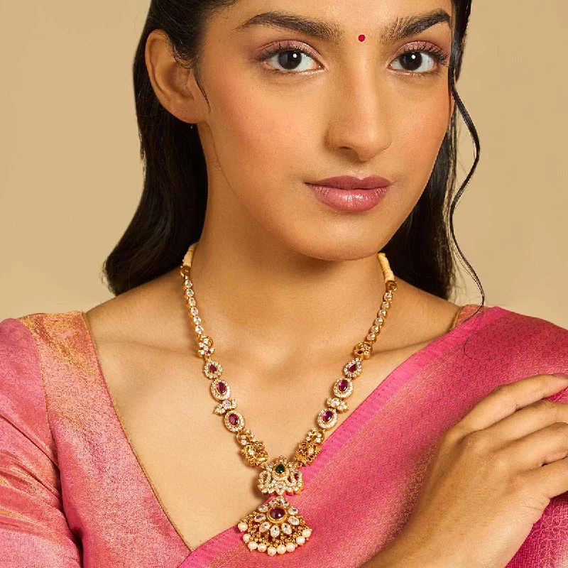 Unique Pearl Necklace for Bride-Silver Temple Necklace 172591