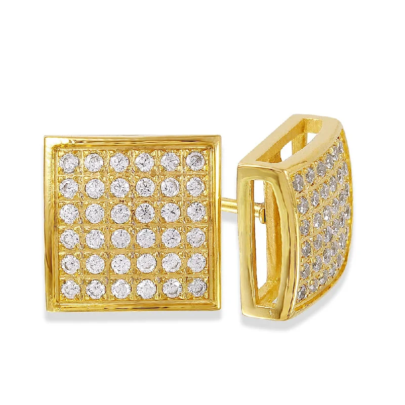 Statement Earrings for Evening-Yellow IP Stainless Steel Square Stud Earring with 3/8 CTW Pave Diamonds