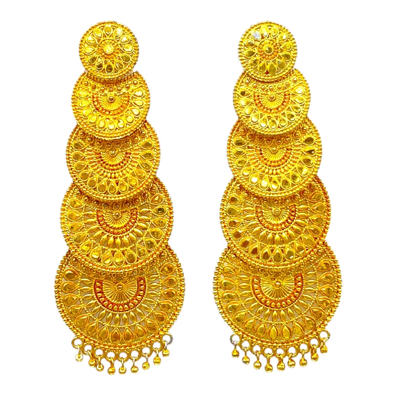 Party Earrings for Bridesmaids-Round Studded Layered Gold Earrings