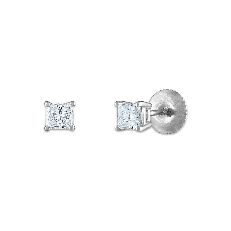 Affordable Gold Earrings-Signature Certificate EcoLove 1/2 CTW Princess Cut Lab Grown Diamond Solitaire Stud Earrings in 14KT White Gold