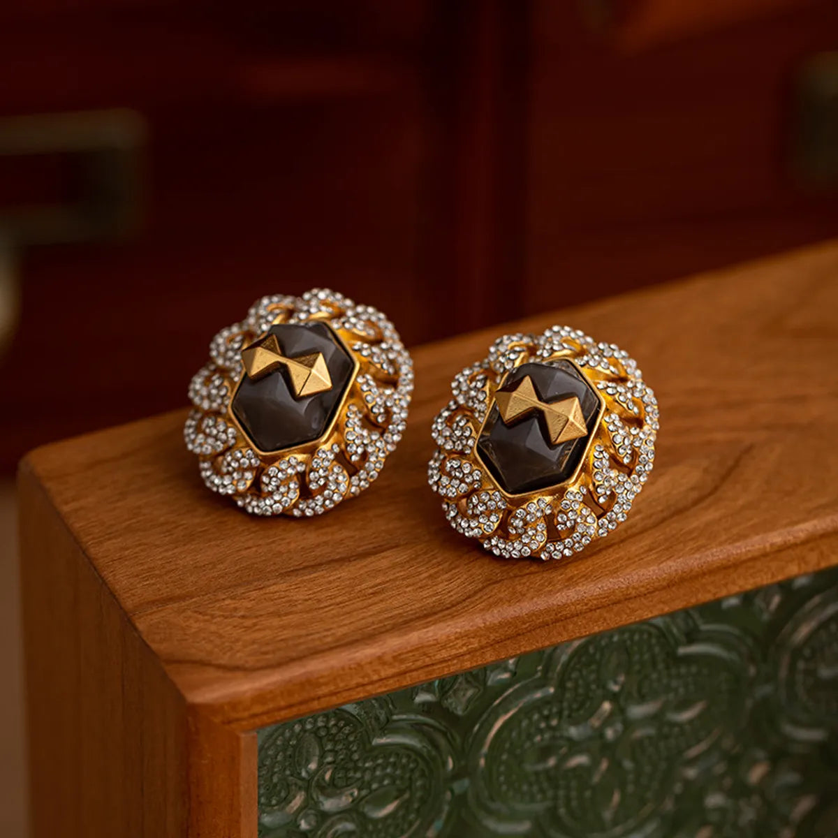 Modern Gold Earrings-1 Pair Classical Retro French Style Geometric Plating Inlay Copper Zircon Ear Studs