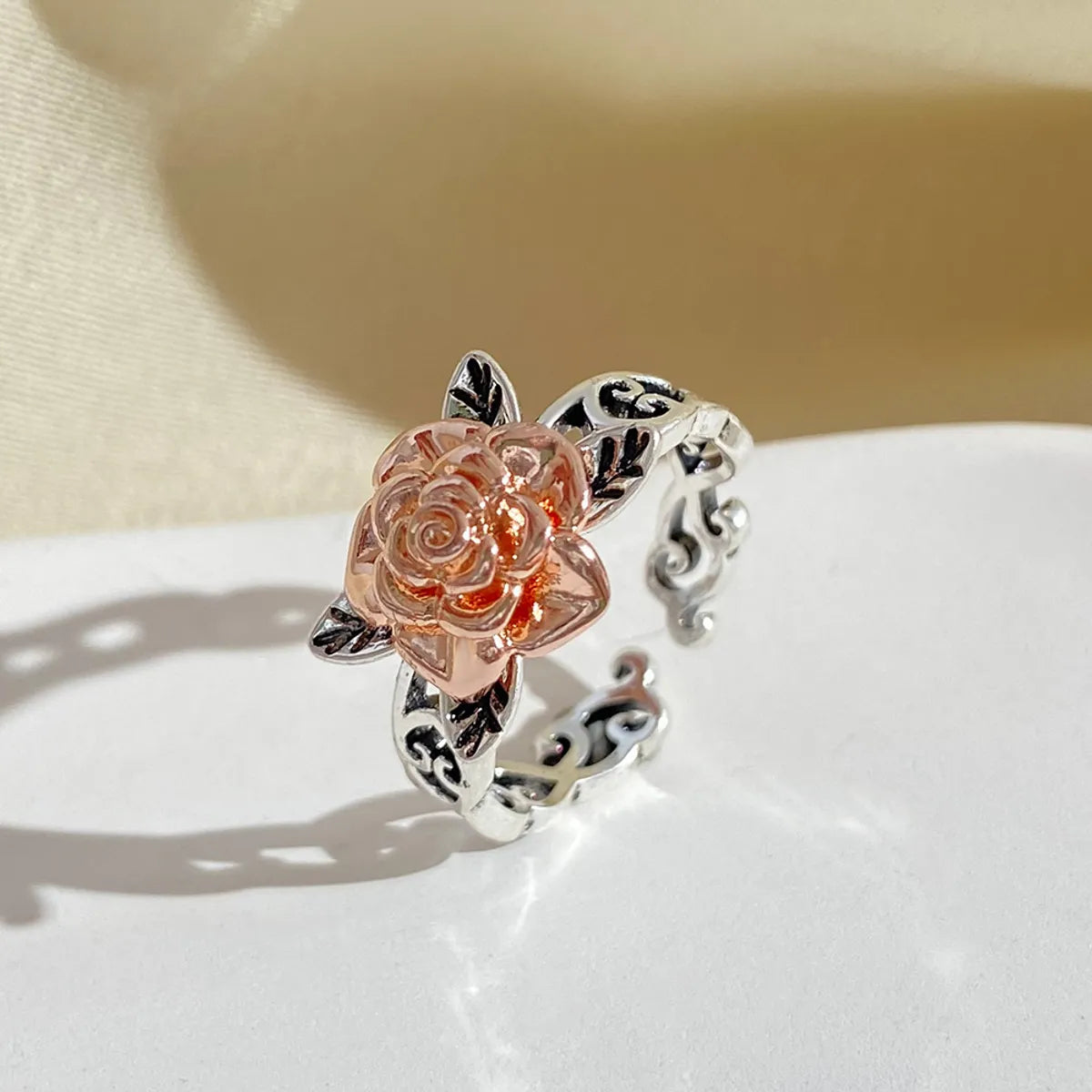 Unique Diamond Ring-Retro Style Rose Flower Shape Hollow Copper Open Ring