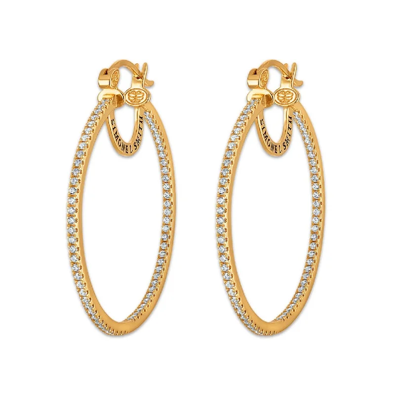 Unique Pearl Earrings-Simone I Smith Collection 50MM Crystal Hoop Earrings in 18K Gold Plated Sterling Silver