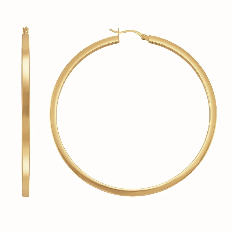 Sparkling Silver Earrings-Simone I Smith Collection 18KT Yellow Gold Plated Sterling Silver 65X3MM Flat Edge Hoop Earrings