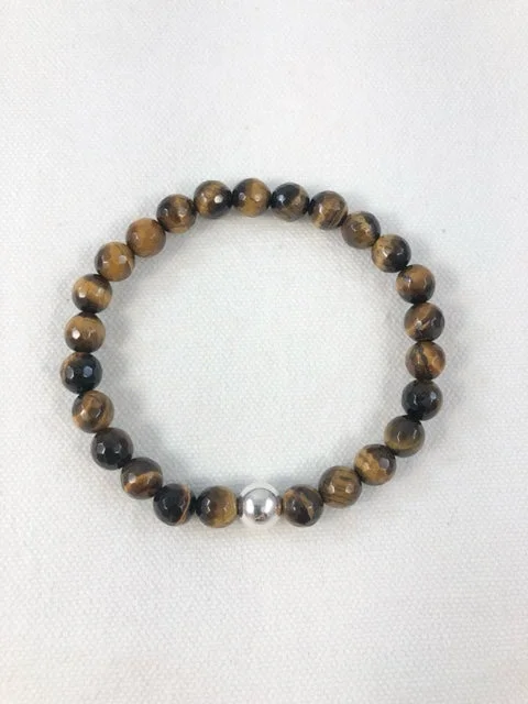 Elegant Tennis Bracelet with Sapphires-Men's Bracelet, Tiger's Eye with Sterling Silver Bead