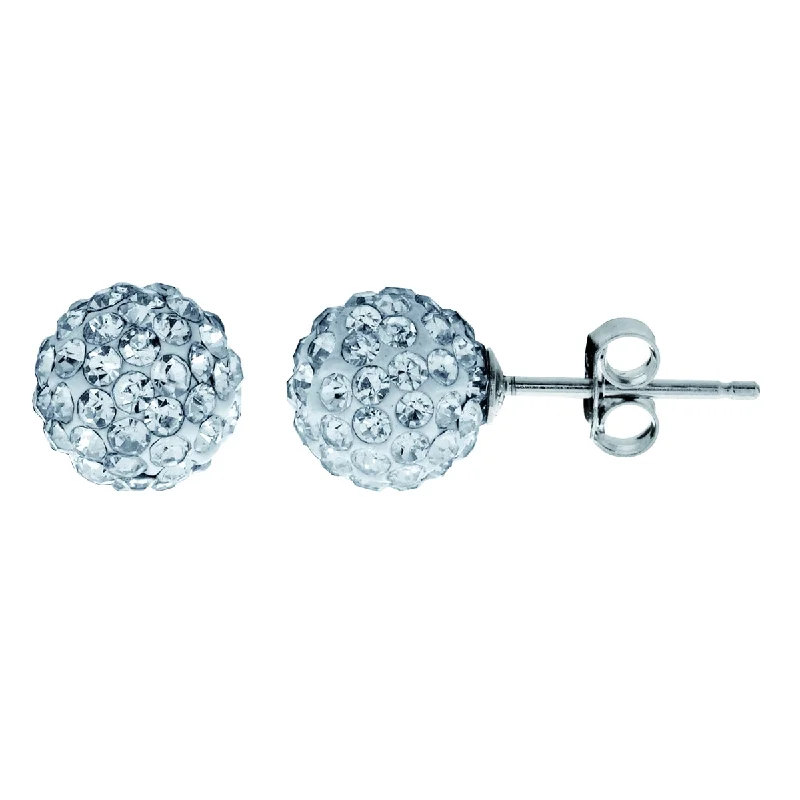 Designer Earrings for Women-8MM Round Crystal Stud Earrings in Sterling Silver