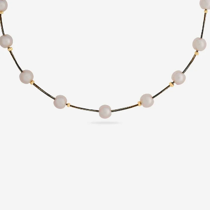 Pearl and Diamond Necklace-Trendy Pearl Necklace 174164