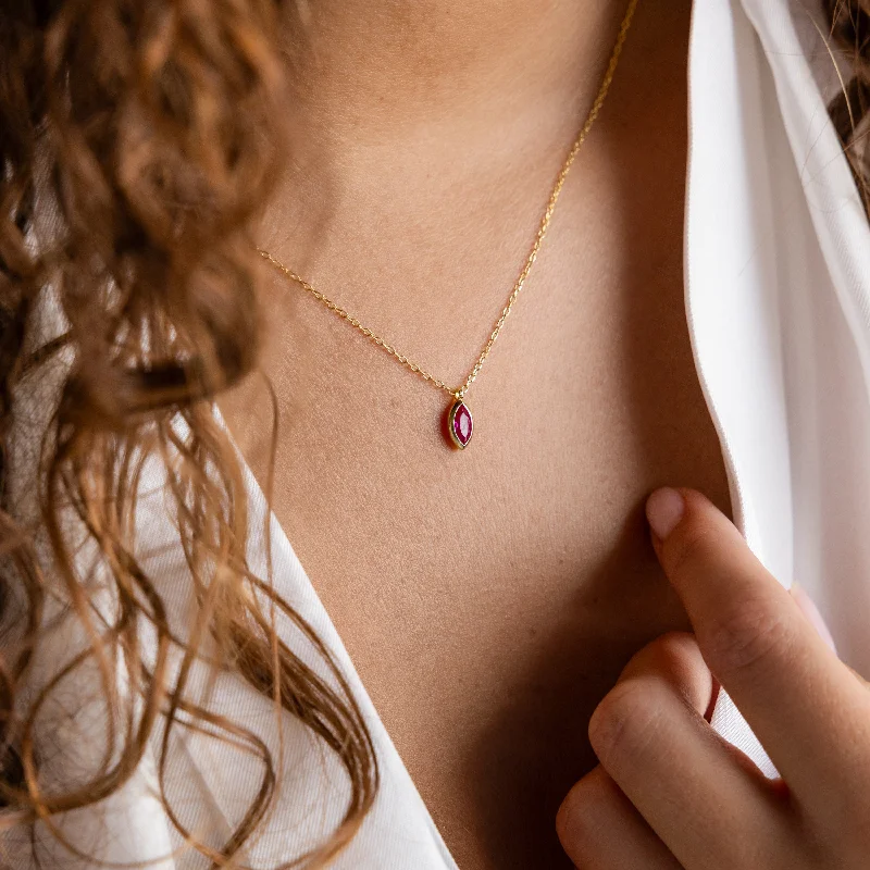 Fine Gold Necklace-Marquise Birthstone Pendant Necklace