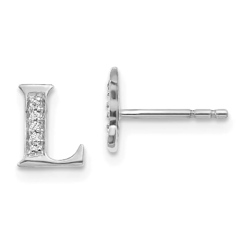 Cute Butterfly Earrings-1/30 CTW Diamond Stud Initial Earrings in 14KT White Gold; Initial L