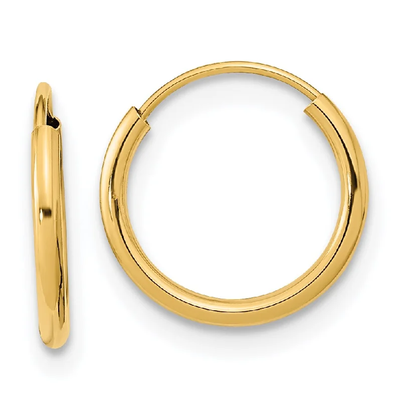 Gold Plated Earrings-14KT Yellow Gold 12MM Endless Hoop Earrings