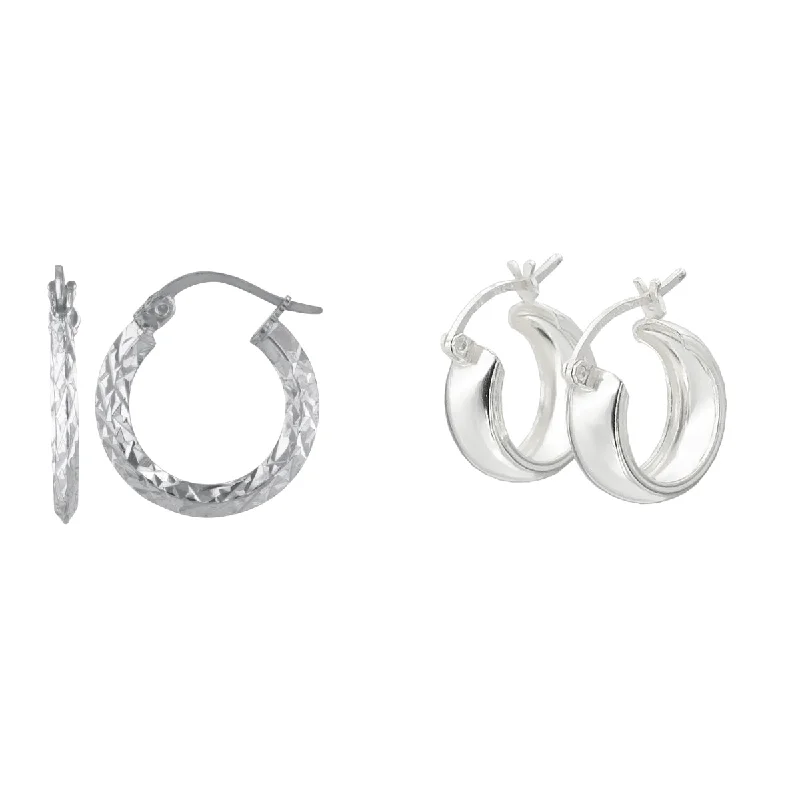 Dainty Gold Earrings-Sterling Silver 2X18MM and 6X12MM 2-Pair Hoop Earrings Set