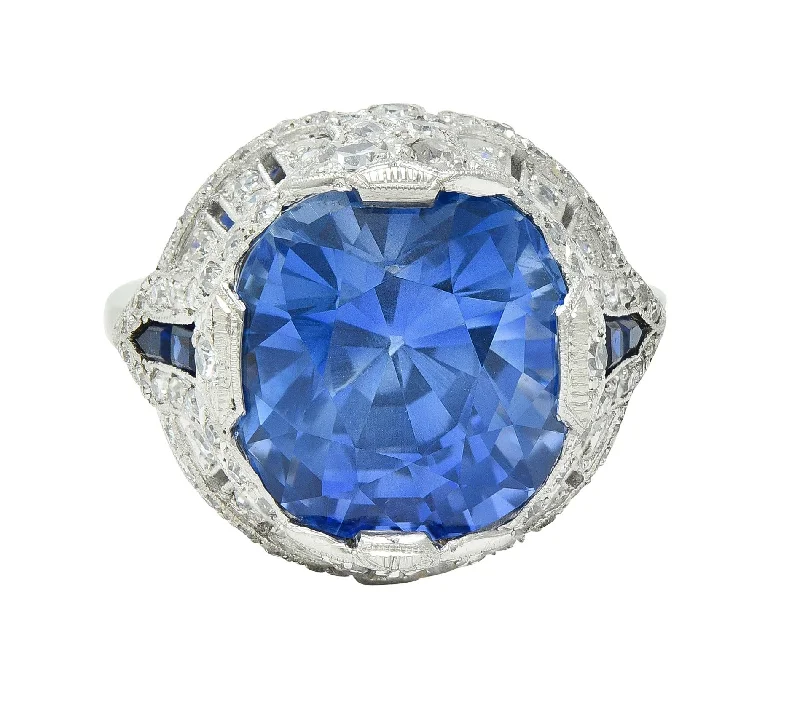 Men's Ring with Diamonds-Art Deco 12.12 CTW No Heat Ceylon Sapphire Diamond Lotus Vintage Cocktail Ring AGL