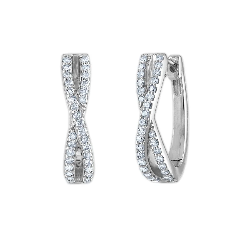 Gold Plated Earrings-Red Hot Deal 1/2 CTW Diamond Infinity Hoop Earrings in Rhodium Plated Sterling Silver