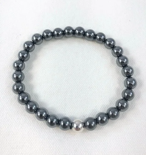 Women’s Customizable Leather Bracelet-Men's Bracelet, Hematite with Sterling Silver Bead