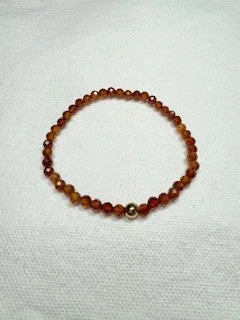 Simple Gold Cuff Bracelet-Hessonite Garnet Faceted Bracelet with Gold Filled Bead