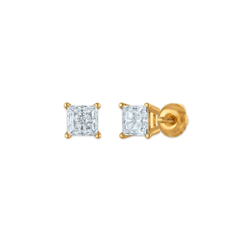 Trendy Silver Earrings-EcoLove 1/2 CTW Lab Grown Diamond Princess Cut Stud Earrings in 10KT Yellow Gold