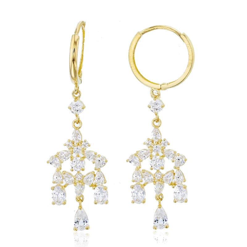 Nature Inspired Earrings-14KT Yellow Gold Cubic Zirconia Huggie Chandelier Earrings