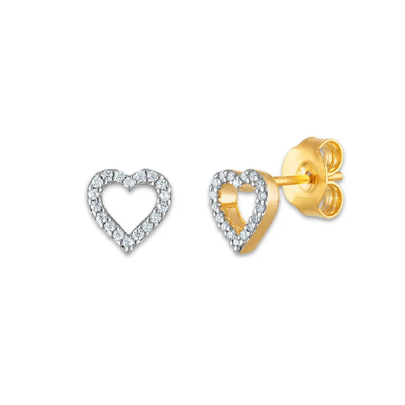 Minimalist Silver Earrings-1/20 CTW Diamond Stud Heart Outline Earrings in 10KT Yellow Gold