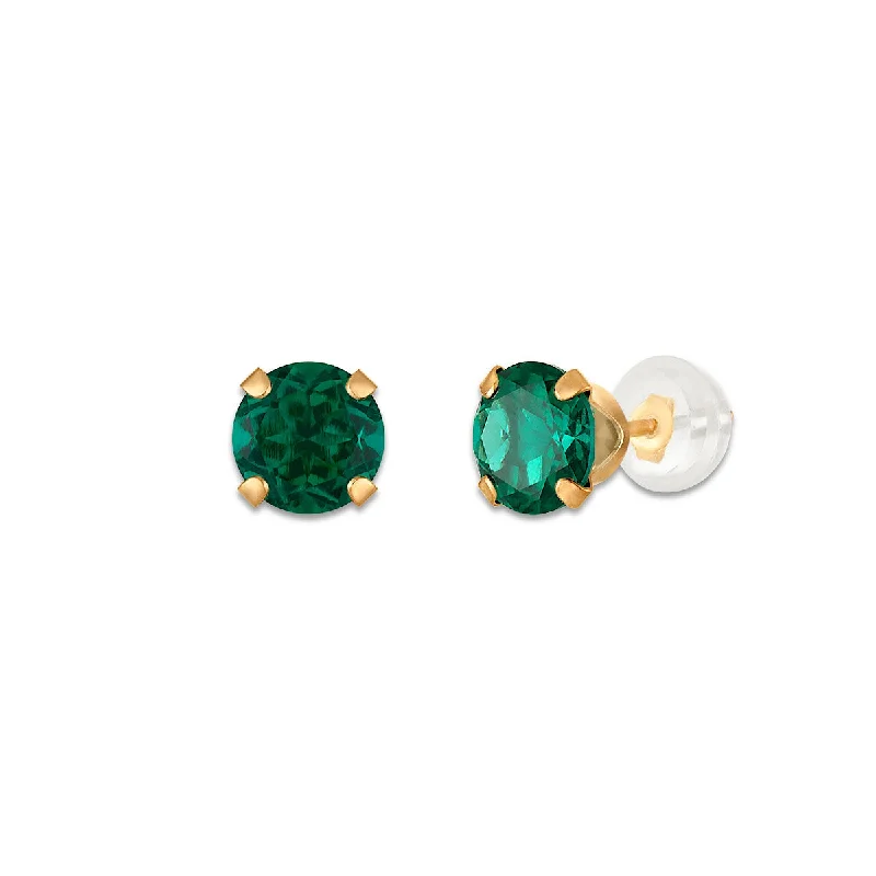 Sparkling Gold Earrings-6MM Round Emerald Birthstone Stud Earrings in 10KT Yellow Gold