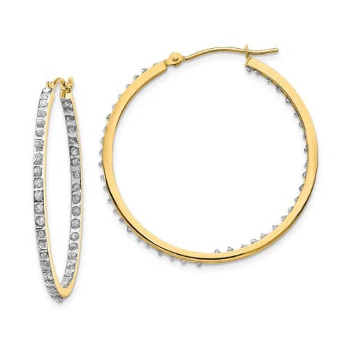 Elegant Stud Earrings-Diamond Fascination 14KT Yellow Gold 33MM Diamond Accent Hoop Earrings