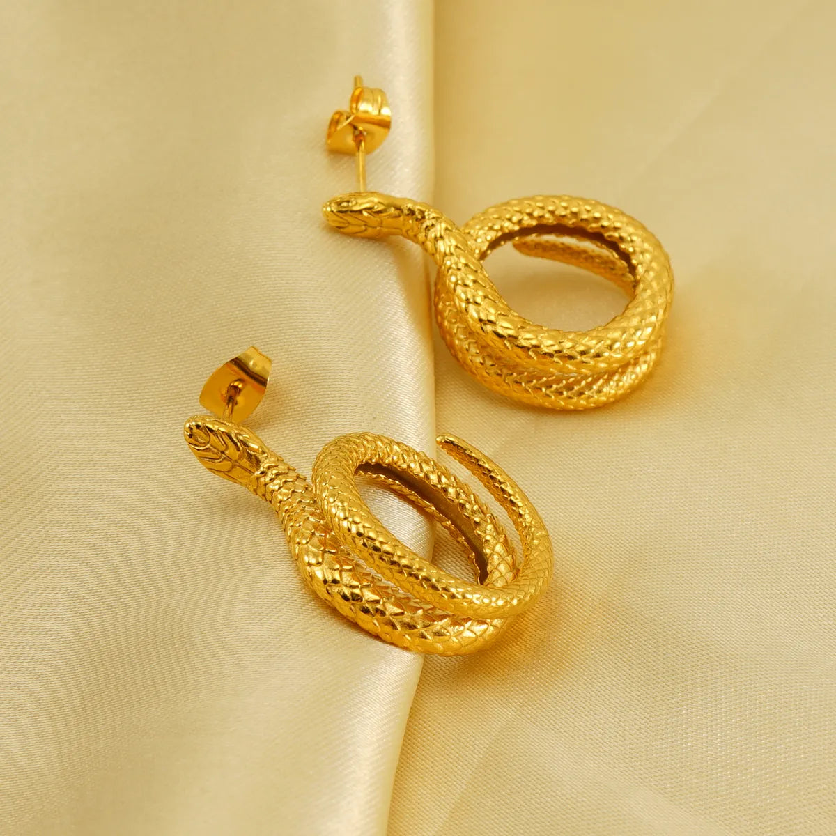 Fashion Earrings for Women-1 Pair Elegant Retro Snake Polishing Plating Stainless Steel 18k Gold Plated Ear Studs