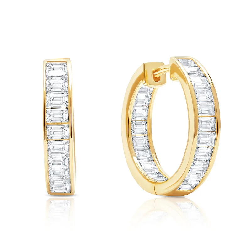 Silver Earrings for Bridesmaids-Crislu 18KT Yellow Gold Plated Sterling Silver Baguette Cubic Zirconia Hoop Earrings