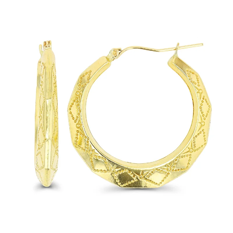 Unique Design Earrings-10KT Yellow Gold 30X4.8MM Hoop Earrings