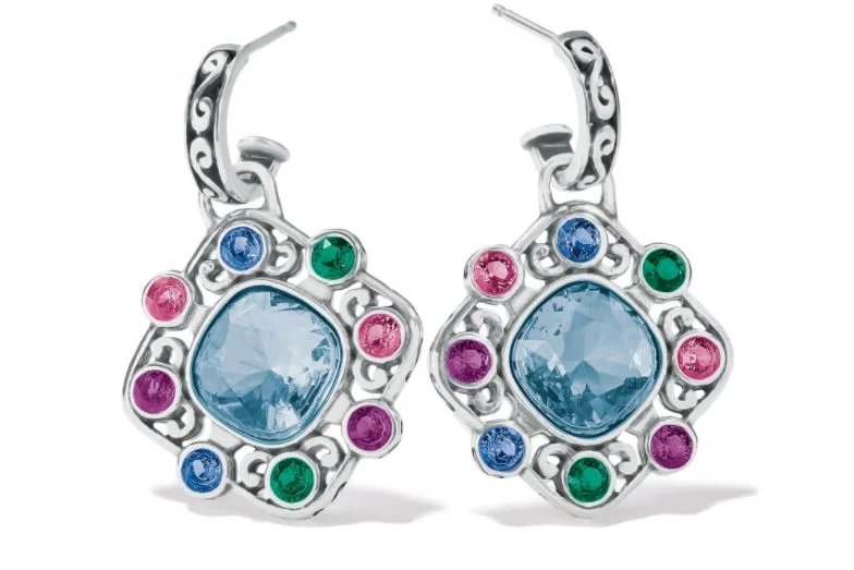 Crystal and Pearl Earrings-Elora Gems Palette Post Hoop Earrings NEW From the Elora Collection By Brighton