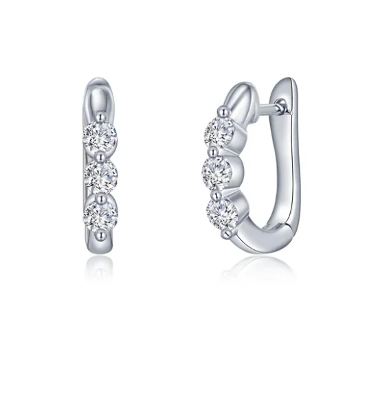 Chic Bridal Earrings-3-Stone Huggie Hoop Earrings