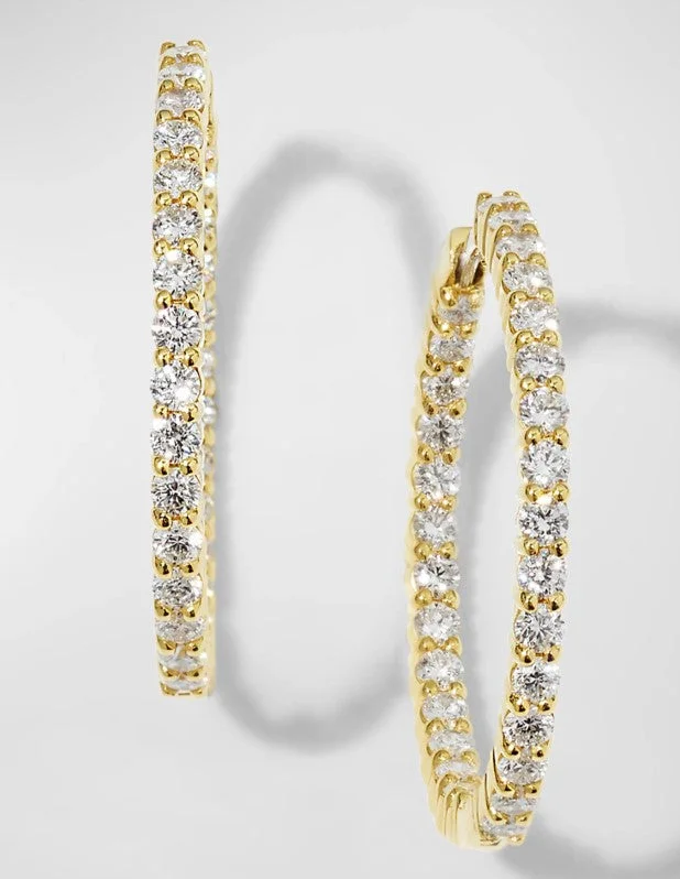 Silver Dangle Earrings-ESTATE ROBERTO COIN 30 MM YELLOW GOLD INSIDE OUT DIAMOND HOOPS