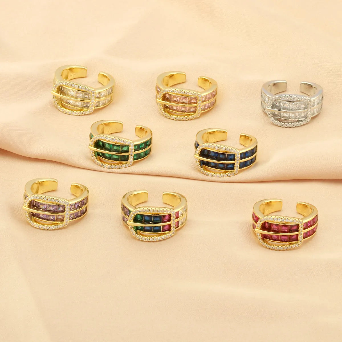 Trendy Stackable Rings-Vintage Style Belts Copper Plating Inlay Zircon 18k Gold Plated Open Rings