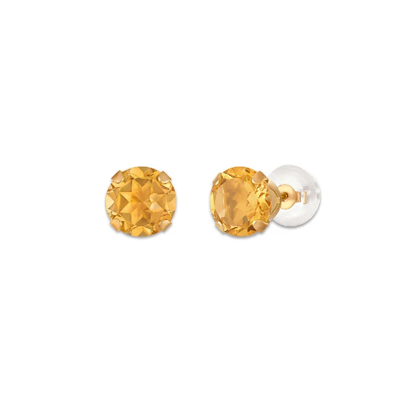 Vintage Gold Earrings-Citrine Birthstone Stud Earrings in 10KT Gold