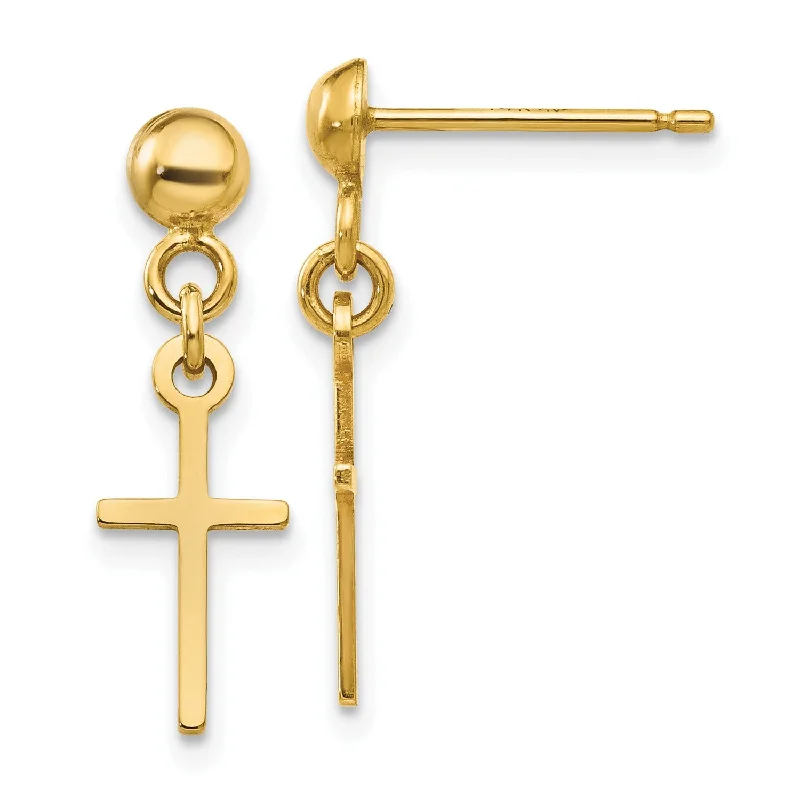 Colorful Stud Earrings-14KT Yellow Gold 19X6MM Drop & Dangle Cross Earrings