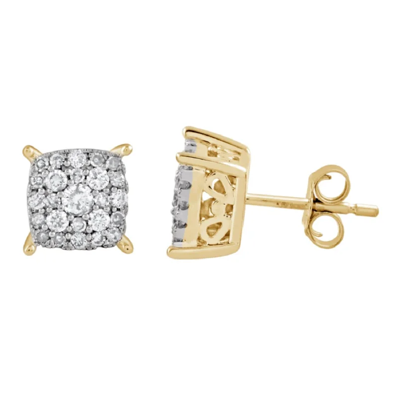 Wedding Earrings with Pearls-1/2 CTW Diamond Cluster Stud Earrings in 10KT Yellow Gold