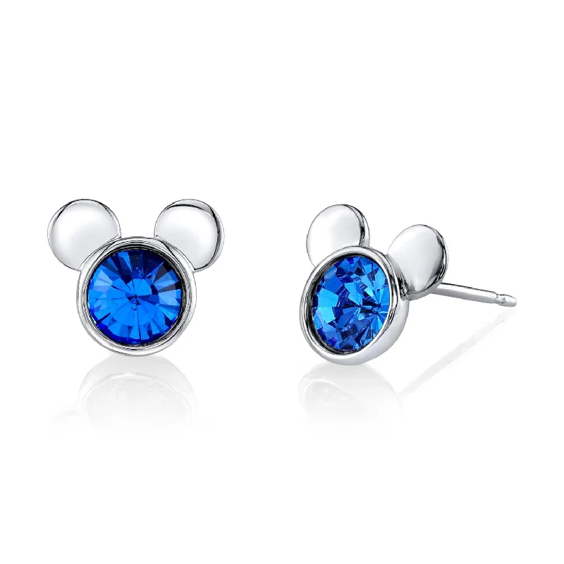 Chic Bridal Earrings-Disney Sterling Silver Round Crystal Birthstone Mickey Mouse Stud Earrings